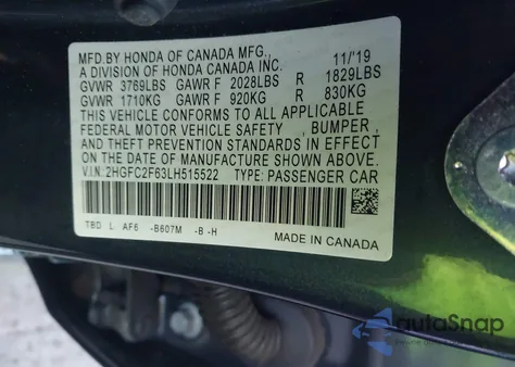 2020 Honda Civic Lx from USA, damaged, VIN 2HGFC2F63LH515522